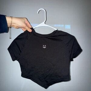 SHEIN Black Top Crop Cute Fox Cartoon